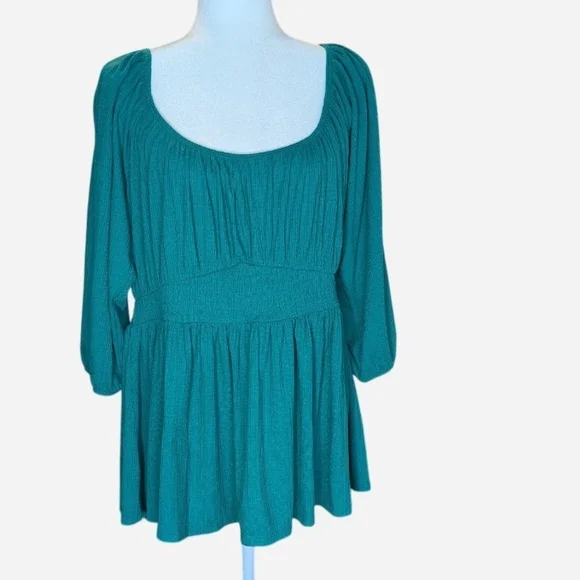 Pre-owned Torrid Teal Blouse with Gathered Details - Picture 2 of 9